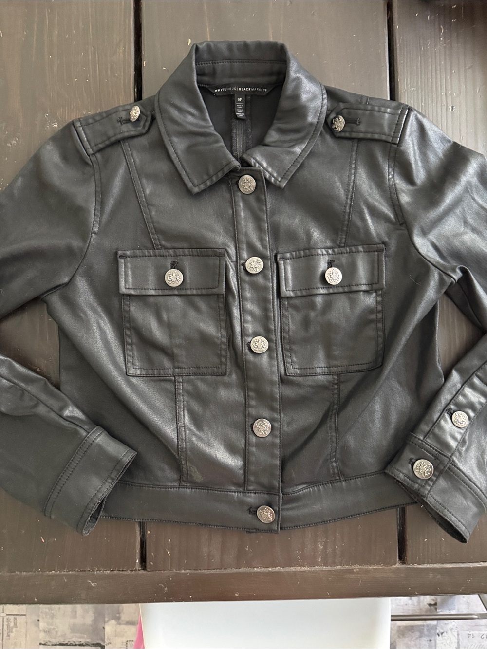 White House Black Market Black Faux-Leather Military Jacket